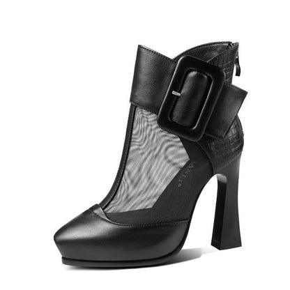 Panel Short Boots Mesh Toe Buckled Platform Pointed