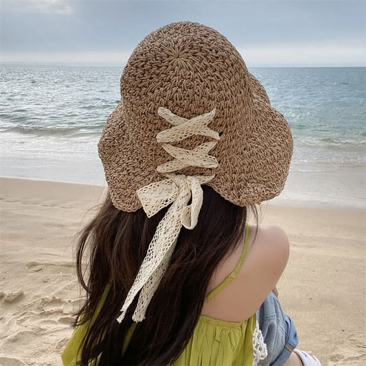 Straw Hat Cloche Lace-Up