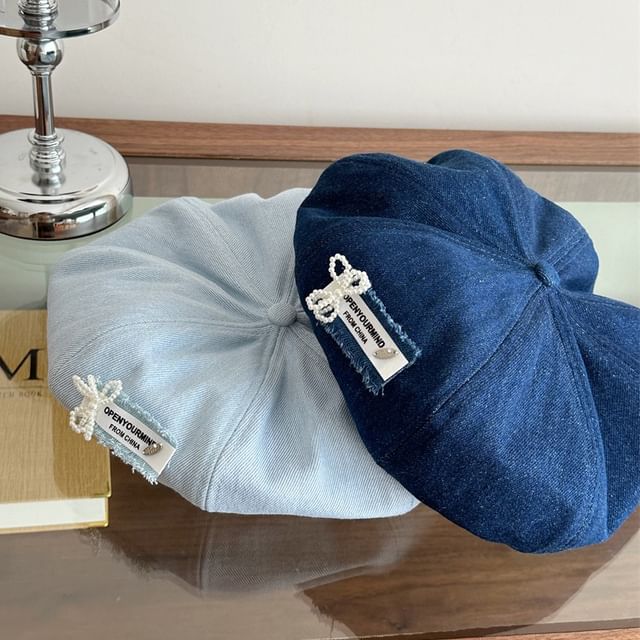 Denim Lettering Beret