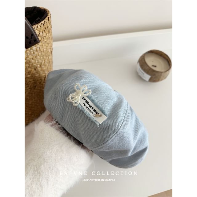 Denim Lettering Beret