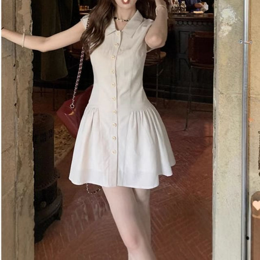 Short-Sleeve Mini Plain Dress A-Line Shirt