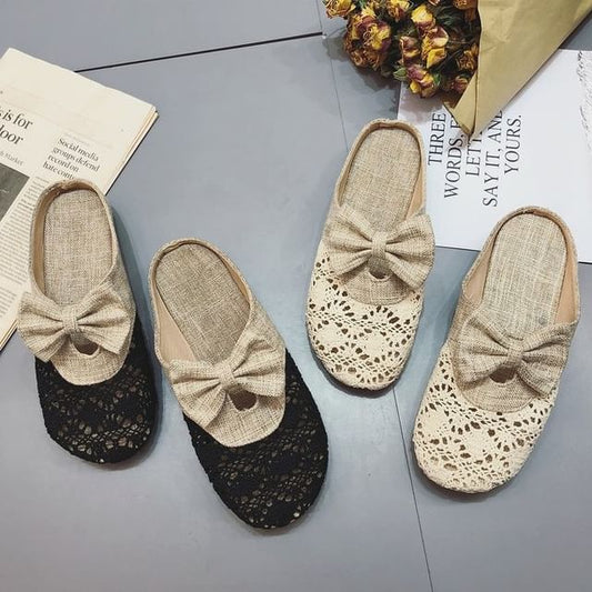 Cutout Round Bow Toe Mules