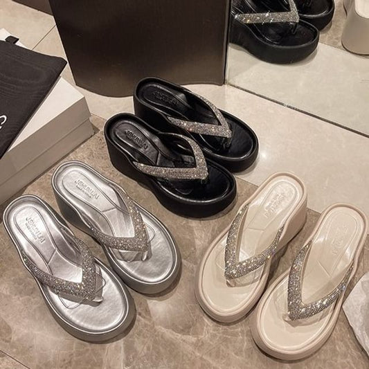 Rhinestone Flip-Flops Heel Platform Wedge