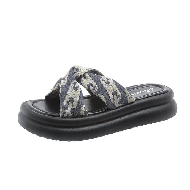 Knot Print Cross Criss Sandals Slide Platform