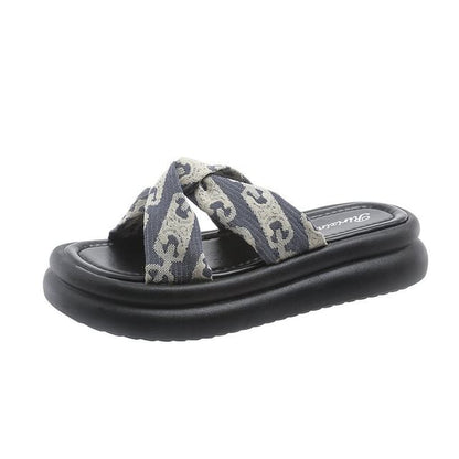 Knot Print Cross Criss Sandals Slide Platform