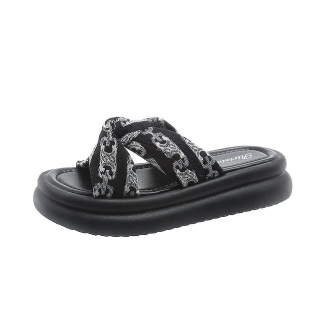 Knot Print Cross Criss Sandals Slide Platform