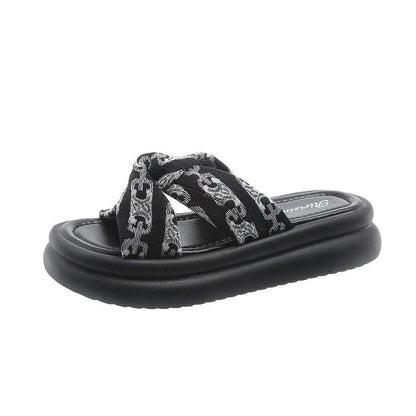 Knot Print Cross Criss Sandals Slide Platform