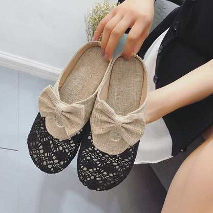 Cutout Round Bow Toe Mules