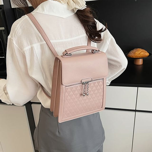 Faux Flap Backpack Leather Plain
