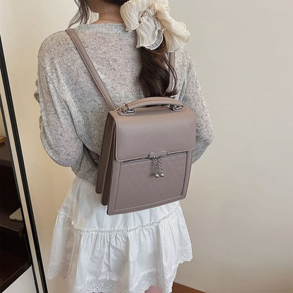 Faux Flap Backpack Leather Plain