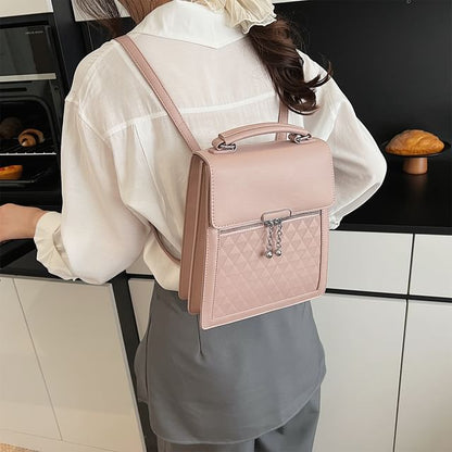 Faux Flap Backpack Leather Plain