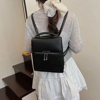Faux Flap Backpack Leather Plain