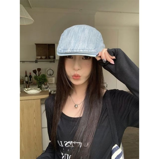 Ribbon Newsboy Cap Denim