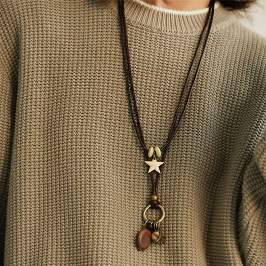 Pendant Necklace Bead Star Layered Cord