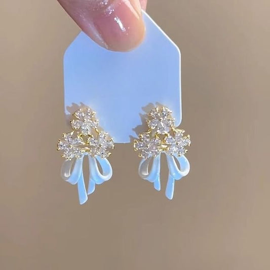 Earring Floral Bow Rhinestone Alloy Chandelier