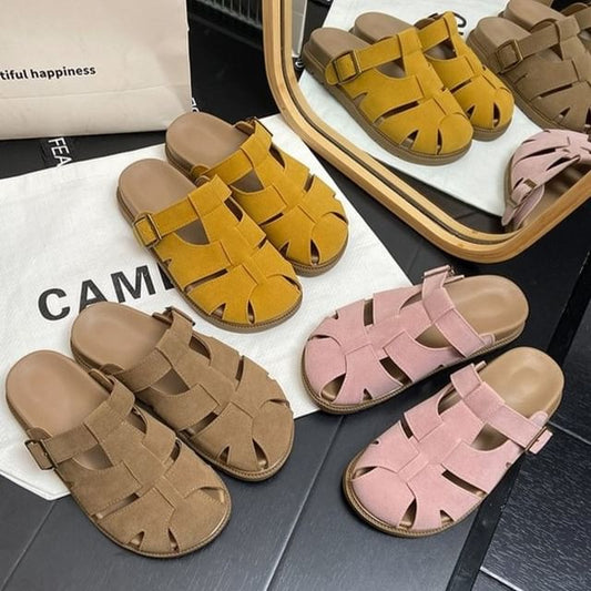 Suede Platform Woven Faux Mules