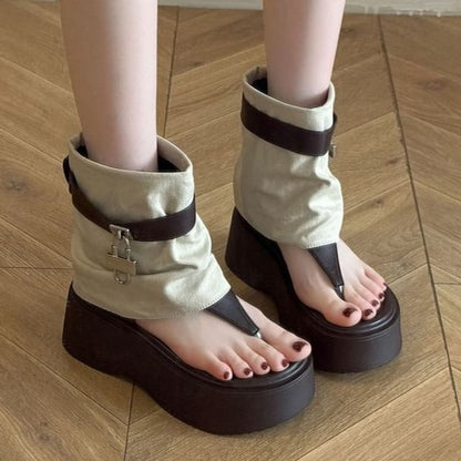 Panel Boots Thong Platform Padlock
