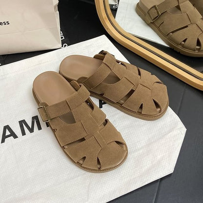 Suede Platform Woven Faux Mules