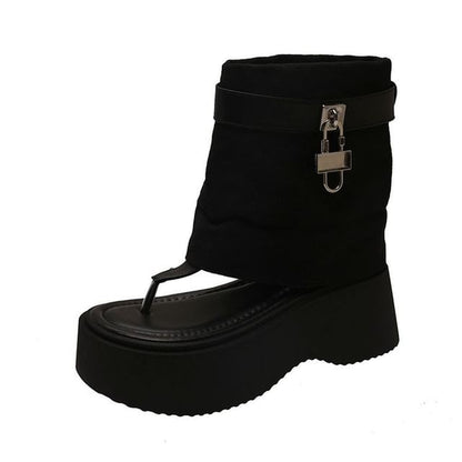 Panel Boots Thong Platform Padlock