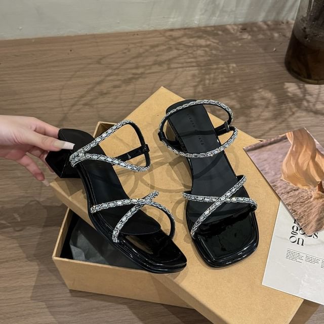 Rhinestone Heel Sandals Block