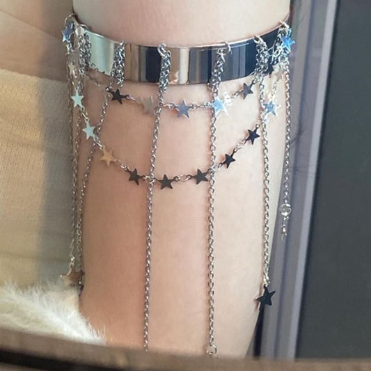 Chain Fringed Open Bangle Star