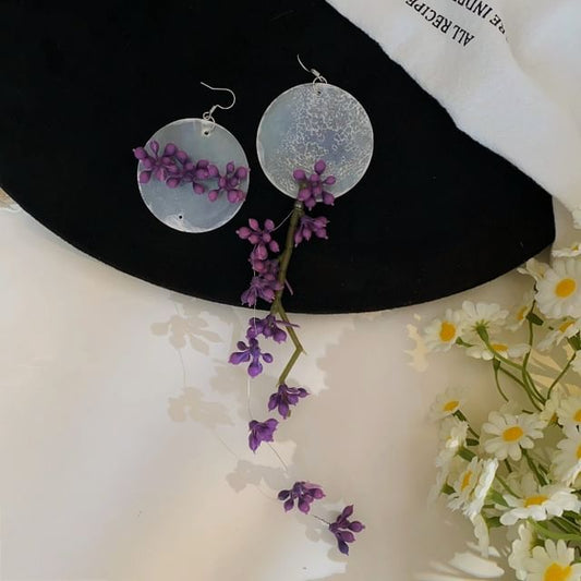 Drop Earring Asymmetrical Disc Flower Statement