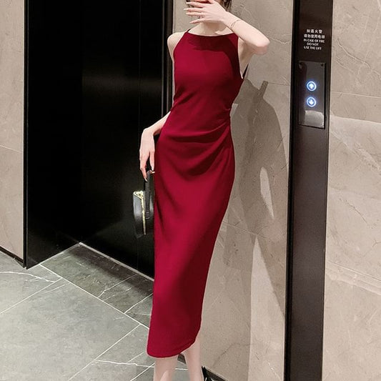 Sheath Plain Midi Sleeveless Dress
