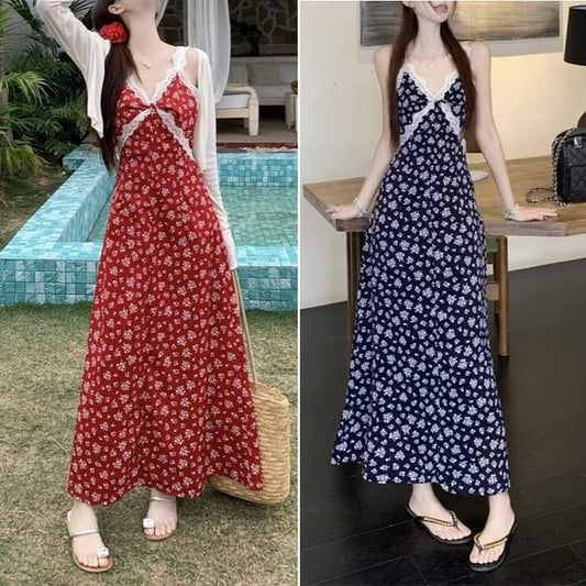 Print Maxi Sleeveless Cardigan Dress Floral / V-Neck A-Line
