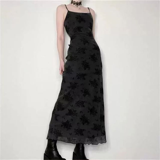 A-Line Spaghetti Dress Strap Maxi Lace