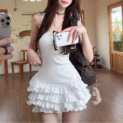 Plain Sleeveless Tiered Mini Dress