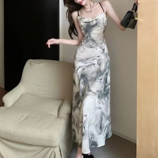 Print Maxi Dress A-Line Spaghetti Strap