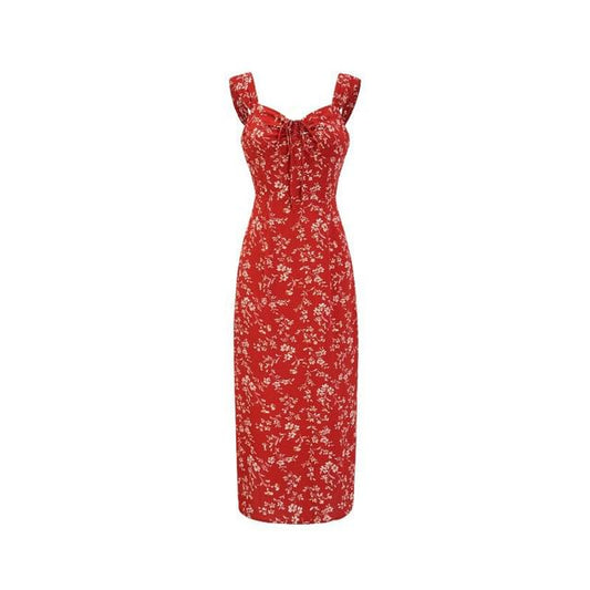 Sleeveless Sheath Floral Print Dress V-Neck Maxi