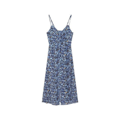 Floral Midi Dress V-Neck Sleeveless A-Line Print