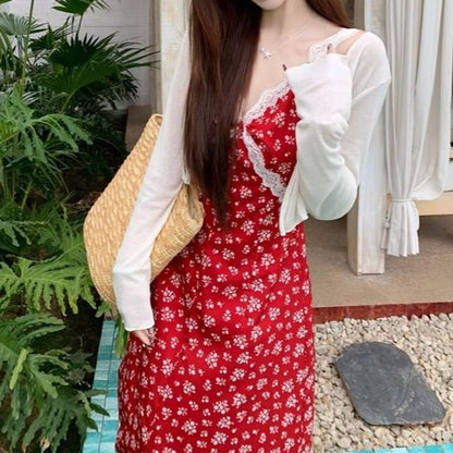 Print Maxi Sleeveless Cardigan Dress Floral / V-Neck A-Line
