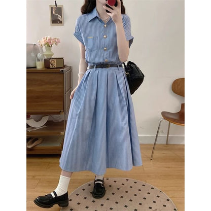 Maxi Striped A-Line Shirt Short-Sleeve Dress