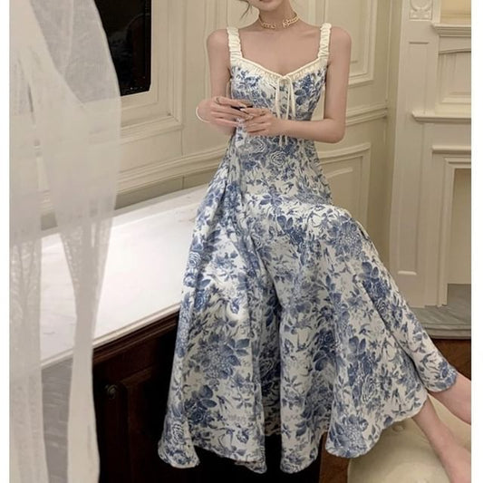 Floral Sleeveless V-Neck A-Line Dress Print Maxi