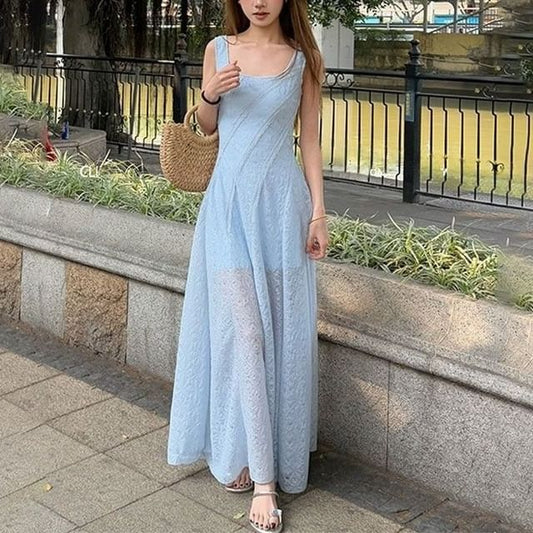 Plain Square A-Line Sleeveless Neck Dress Maxi