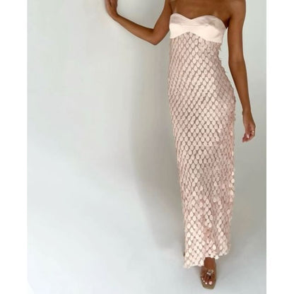 Sequin Maxi Dress Sheath Strapless Lace