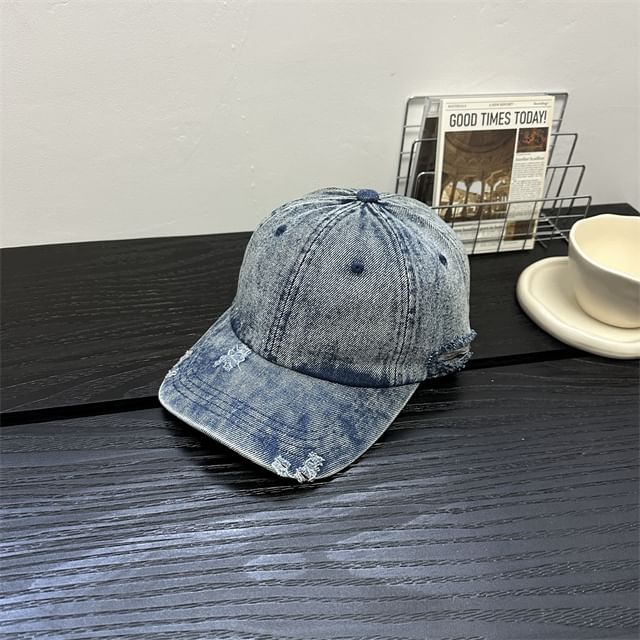 Distressed Cap Denim Baseball