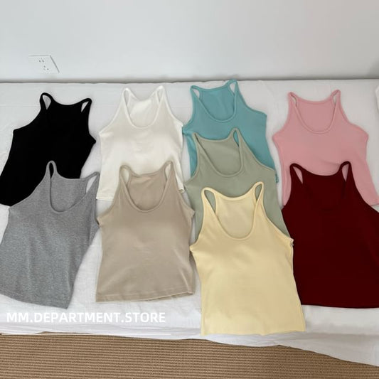 Neck Tank Knit Plain Scoop Top
