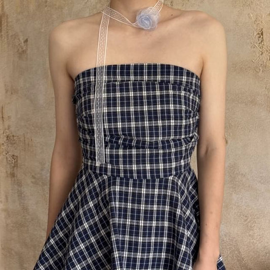 Plaid Flowy Top Strapless