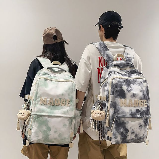 Lettering Tie Backpack Set Bag / Charm Dye