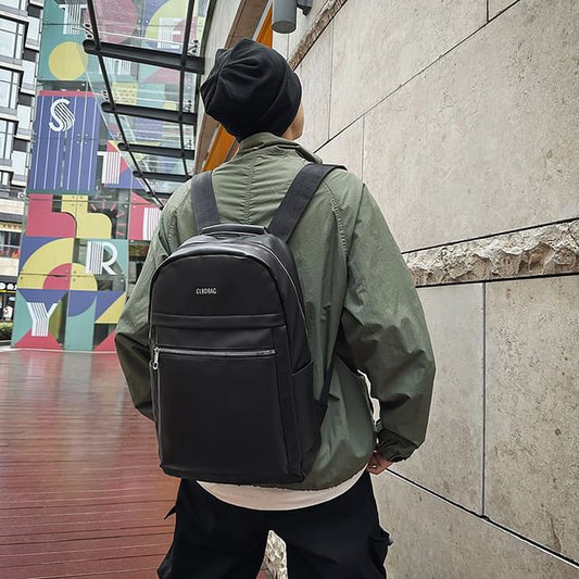 Lettering Backpack Faux Leather