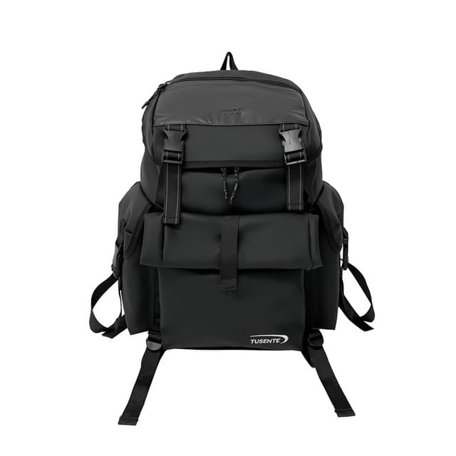 Buckled Faux Lettering Leather Backpack