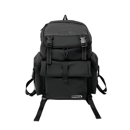 Buckled Faux Lettering Leather Backpack