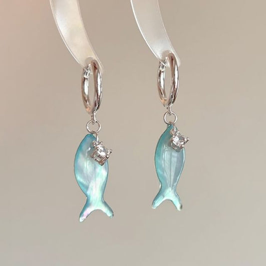 Hoop Earring Fish Rhinestone Drop