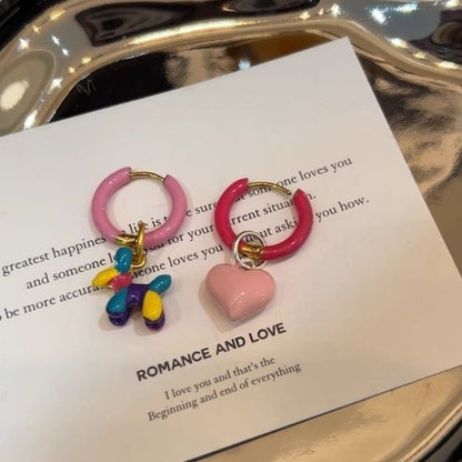 Huggie Asymmetrical Drop Dog Heart Earring