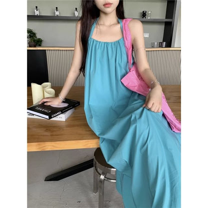 Neck Maxi Dress Print Halter Sleeveless