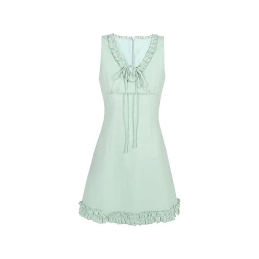 Dress Mini Sleeveless V-neck Trim Ruffle