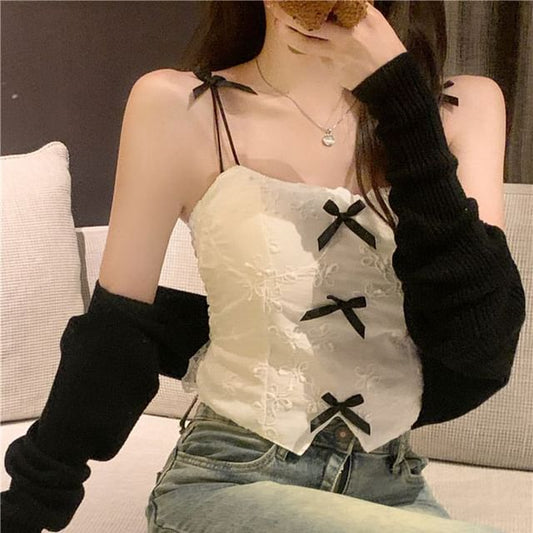 Ribbon Accent Crop Cami Top Lace